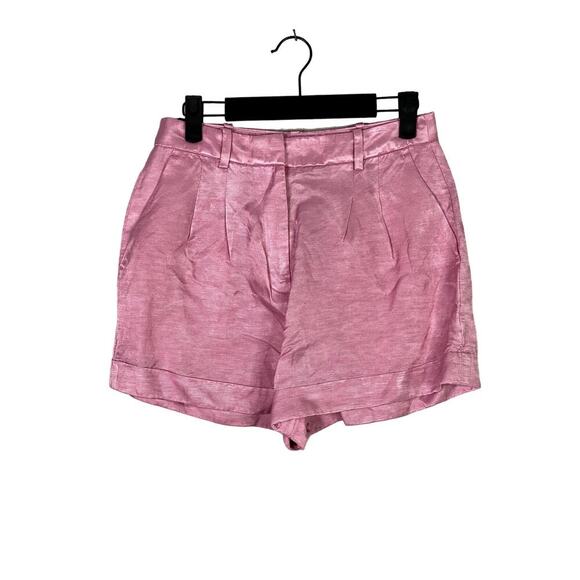 J. Crew Linen Relaxed Fit High Rise Pleated Shorts Cuffed Hem Pockets 2 Pink - Picture 11 of 13